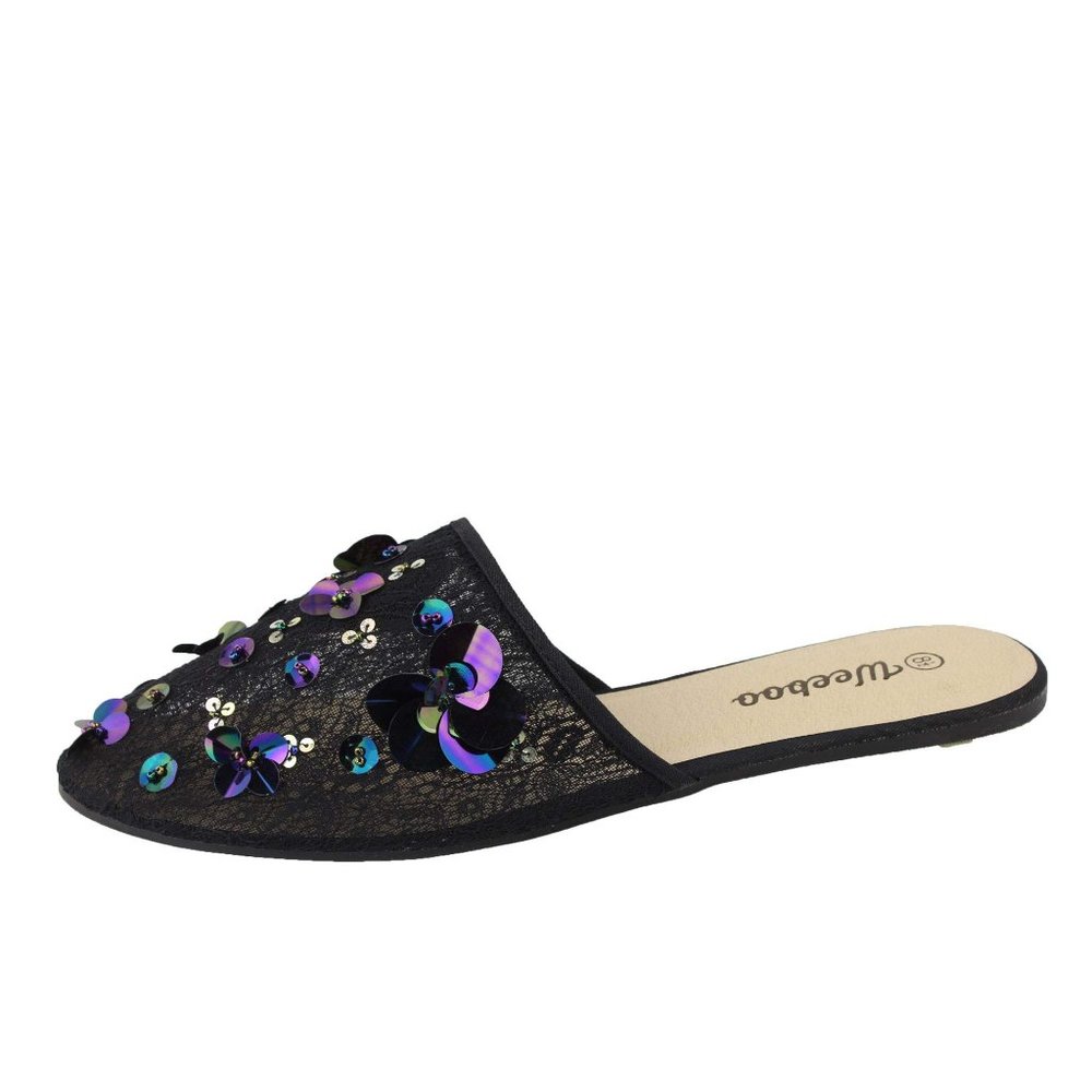 Weeboo Studded Low Heel Dress Flat Mules Shoes